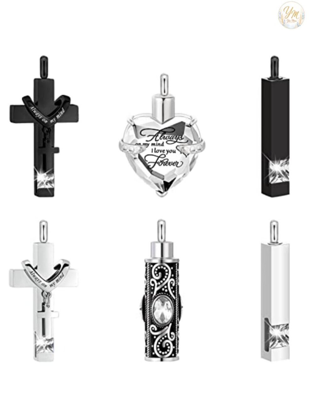 6 Pc Stainless Steel Ashes Necklace Urn Memorial Jewelry Set for Women Men